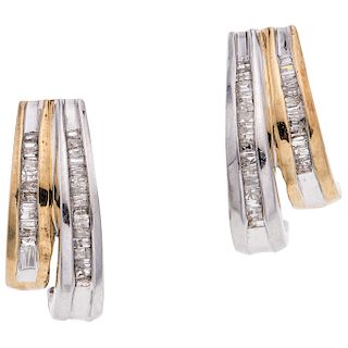 PAIR OF DIAMONDS EARRINGS. 14K YELLOW AND WHITE GOLD