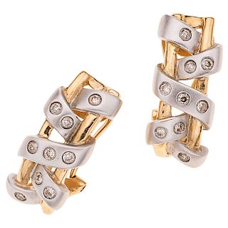 PAIR OF DIAMONDS EARRINGS. 14K WHITE AND YELLOW GOLD