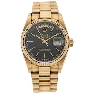 ROLEX OYSTER PERPETUAL DAY-DATE. 18K YELLOW GOLD. 18038, CA. 1982. 