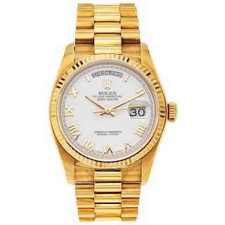 ROLEX OYSTER PERPETUAL DAY-DATE PRESIDENT. 18K YELLOW GOLD. REF. 18038, CA. 1987