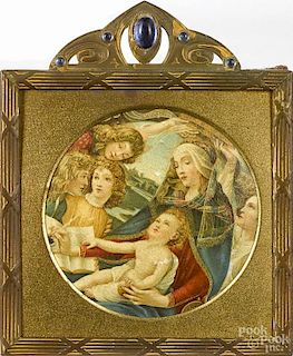 Continental oil on copper, 19th c., depicting the Virgin Mary, 3 1/4'' x 2 1/2''
