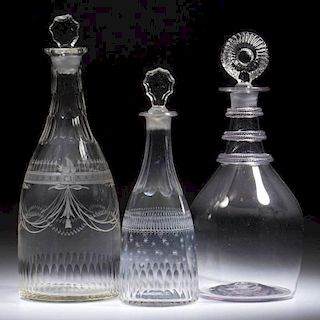 ASSORTED BLOWN DECANTERS, LOT OF THREE