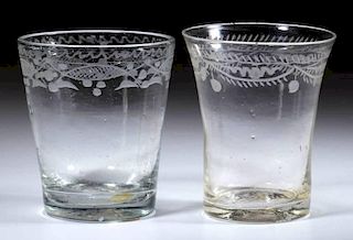 FREE-BLOWN AND ENGRAVED DIMINUTIVE TUMBLERS, LOT OF TWO