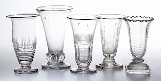 ASSORTED BLOWN, MOLDED, AND CUT JELLY GLASSES, LOT OF FIVE
