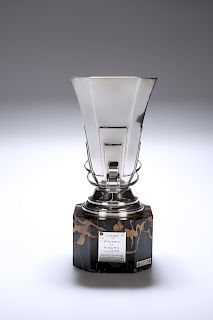 A STRIKING FRENCH SILVER TROPHY VASE IN THE ART DECO TASTE 