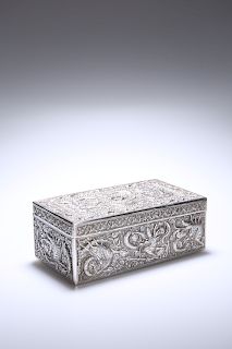 A CHINESE WHITE METAL BOX, c. 1900, of rectangular form, th