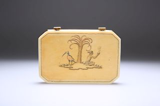 A GOLD-MOUNTED IVORY SNUFF-BOX, APPARENTLY UNMARKED, FIRST 