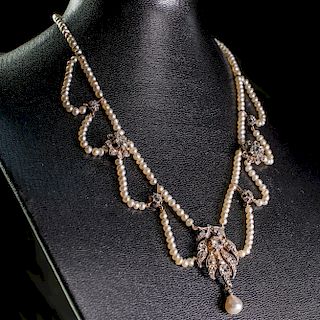 A LATE 19TH CENTURY SEED PEARL AND DIAMOND CHOKER, the eigh
