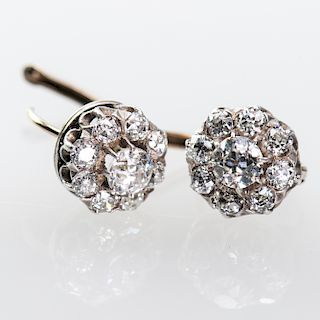 A PAIR OF LATE 19TH CENTURY DIAMOND CLUSTER EARRINGS, the n