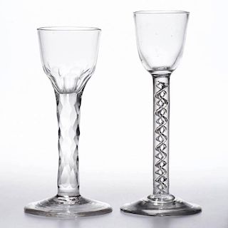 ENGLISH FREE-BLOWN WINE GLASSES, LOT OF TWO
