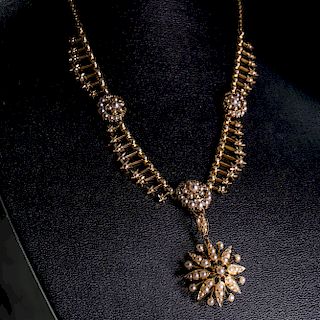 A VICTORIAN SEED PEARL NECKLACE, set throughout with seed p