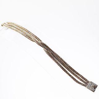 A 9CT YELLOW GOLD BRACELET, the three snake link chains on 
