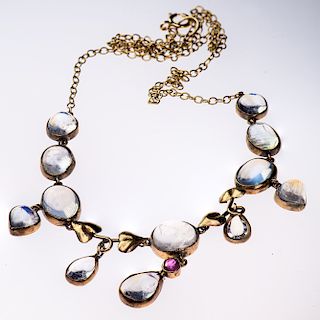 A LATE VICTORIAN MOONSTONE NECKLACE, of seven graduating ov