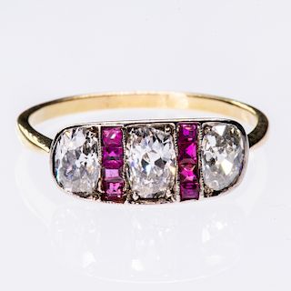 A LATE 19TH CENTURY RUBY AND DIAMOND RING, the rectangular 
