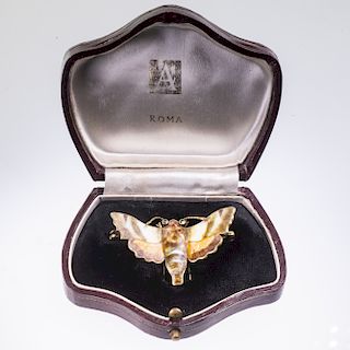 AN ENAMEL BROOCH, modelled as a moth with fine enamelling t