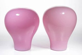 OPALINE GLASS WIG STANDS, LOT OF TWO