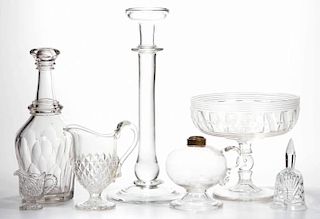 ASSORTED BLOWN AND PRESSED GLASS ARTICLES, LOT OF SEVEN