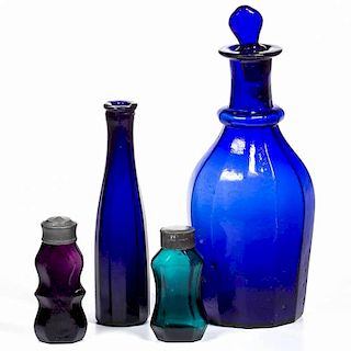 ASSORTED BLOWN-MOLDED COLOGNE AND OTHER BOTTLES, LOT OF FOUR