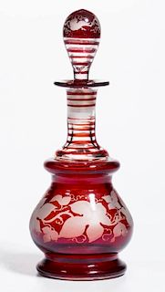 RUBY-STAINED AND ENGRAVED COLOGNE BOTTLE