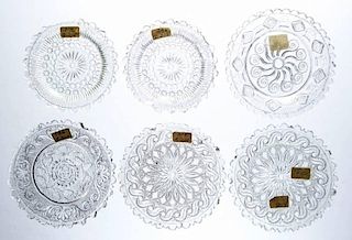 ASSORTED PRESSED GLASS CUP PLATES, LOT OF SIX