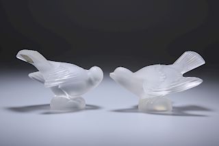 TWO LALIQUE FROSTED GLASS MODELS OF BIRDS, each etched to b
