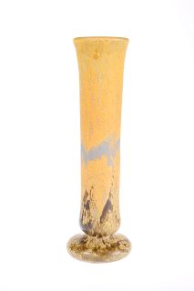 A DAUM GLASS VASE, the tubular vase with slightly flared ri