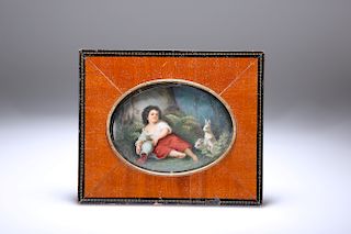 A CONTINENTAL PAINTED PORCELAIN PLAQUE, oval, depicting a b
