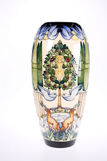 A LARGE MOORCROFT POTTERY TRIAL VASE, ovoid, tubelined and 