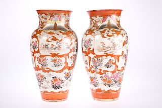 A PAIR OF KUTANI VASES, LATE 19TH CENTURY, the shoulders pa