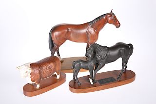TWO BESWICK MODELS, comprising "Hereford Bull", on wooden p