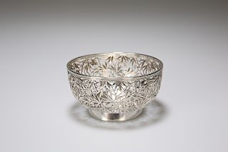 A CHINESE EXPORT SILVER BOWL, c.1900, pierced and embossed 