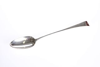 A GEORGE III SILVER OLD ENGLISH PATTERN GRAVY SPOON, GEORGE