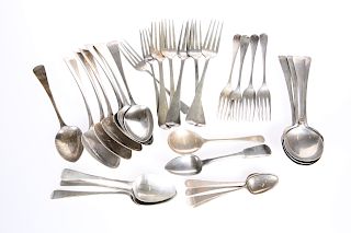 A MIXED LOT OF SILVER FLATWARE, including a set of four Dub