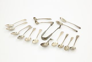 A MIXED LOT OF SILVER FLATWARE, including a set of six Geor