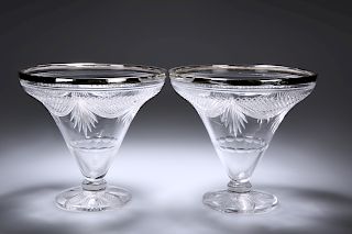A PAIR OF EDWARDIAN SILVER-MOUNTED CUT-GLASS VASES, each wi