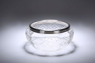 A GEORGE V SILVER-MOUNTED CUT-GLASS FRUIT BOWL, the broad s