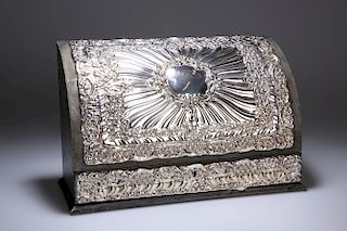 A SILVER-MOUNTED STATIONERY BOX IN 19th CENTURY STYLE, the 