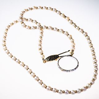 A CULTURED PEARL NECKLACE, together with a single white met