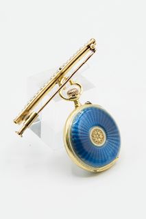 A GILT METAL, SEED PEARL AND ENAMEL LECOULTRE PENDANT WATCH