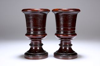 A PAIR OF TURNED AND STAINED MAHOGANY GOBLETS, 19TH CENTURY