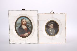 TWO EARLY 20TH CENTURY PORTRAIT MINIATURES, of Mona Lisa an