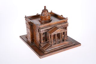 A CARVED WOODEN ARCHITECTURAL MODEL OF A RENAISSANCE CHURCH