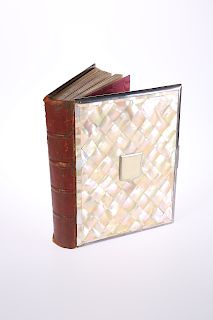 A LATE VICTORIAN MOTHER-OF-PEARL PHOTOGRAPH ALBUM, with twe