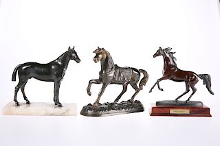 THREE CAST METAL HORSE MODELS, comprising two spelter and o