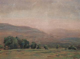 FRED LAWSON (1888-1968), MOORLAND WITH TREES, signed lower 