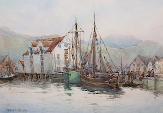 FRANCES EMILY NESBITT (1863-1934), FISHING BOATS AT DOCK, s