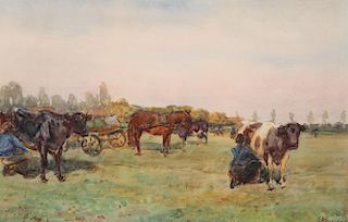 JOHN ATKINSON (1863-1924), MILKING TIME, signed lower right