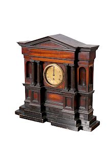 A 19TH CENTURY TEMPLE-FORM MANTEL CLOCK, the engine turned 