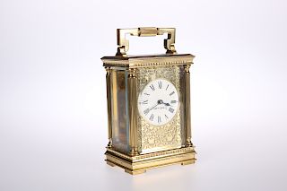 A LATE 19th CENTURY GILT-BRASS CARRIAGE CLOCK, retailed by 