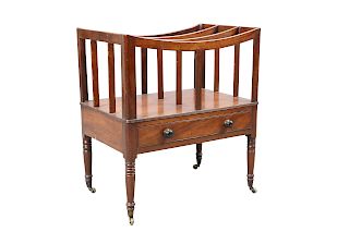 A REGENCY MAHOGANY CANTERBURY, with inverted arch dividers,